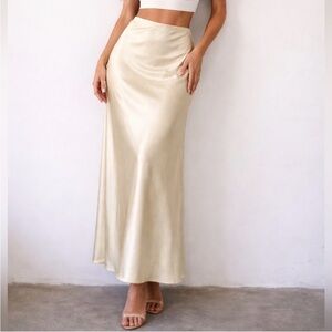 Maison d’Amélie Paris Cream Satin Slip Skirt Midi Bias Cut